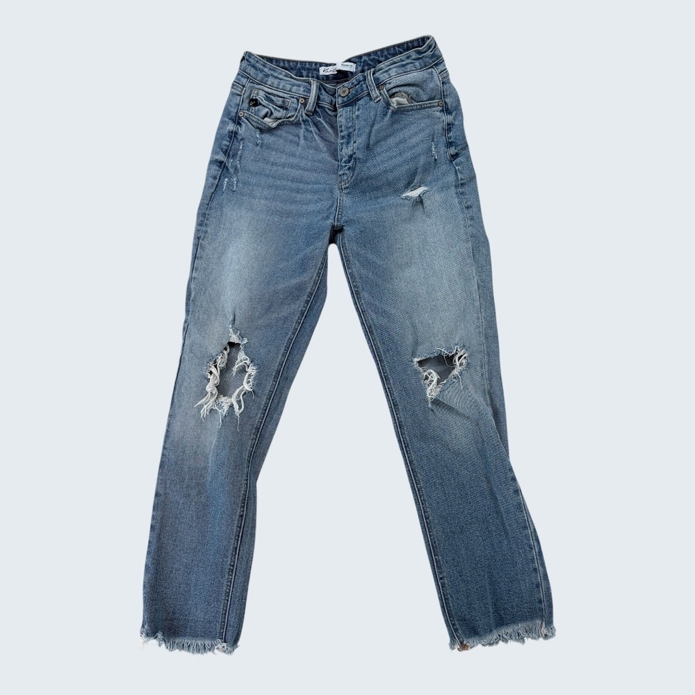 Kancan Womens Jeans Size 26 High Rise‎ Distressed Cropped Frayed Hem Medium Wash